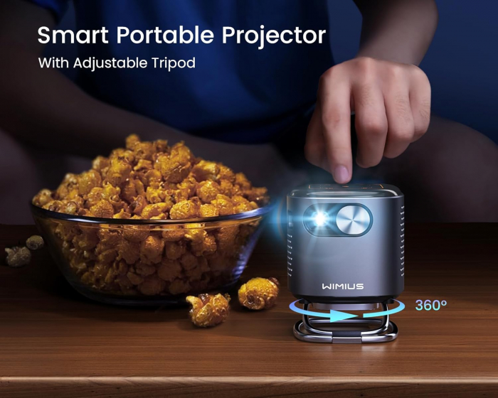 Miniproiector Wimius Q2 WiFi Bluetooth, 150 ANSI Android TV, DLP si baterie reincarcabila, portabil, difuzor 360°, suport 1080P, inteligent fara fir pentru exterior pentru telefon/HDMI/USB [7]