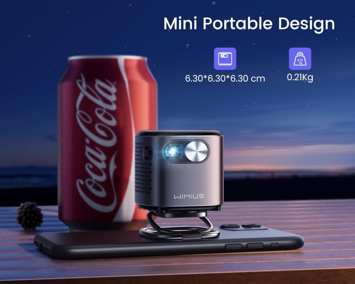 Miniproiector Wimius Q2 WiFi Bluetooth, 150 ANSI Android TV, DLP si baterie reincarcabila, portabil, difuzor 360°, suport 1080P, inteligent fara fir pentru exterior pentru telefon/HDMI/USB [3]