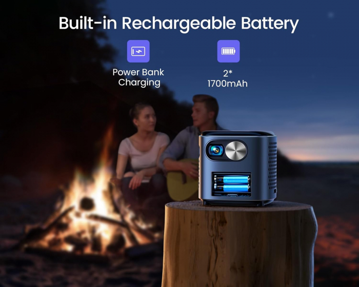 Miniproiector Wimius Q2 WiFi Bluetooth, 150 ANSI Android TV, DLP si baterie reincarcabila, portabil, difuzor 360°, suport 1080P, inteligent fara fir pentru exterior pentru telefon/HDMI/USB [4]