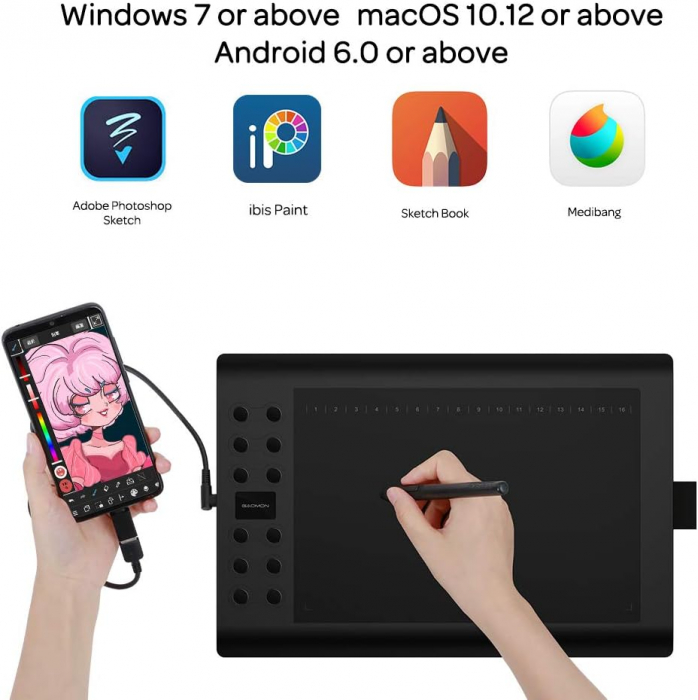 Tableta grafica GAOMON M106K PRO, 10x6,25 inch, 8192 nivele, Windows/Mac/Android, Negru [6]