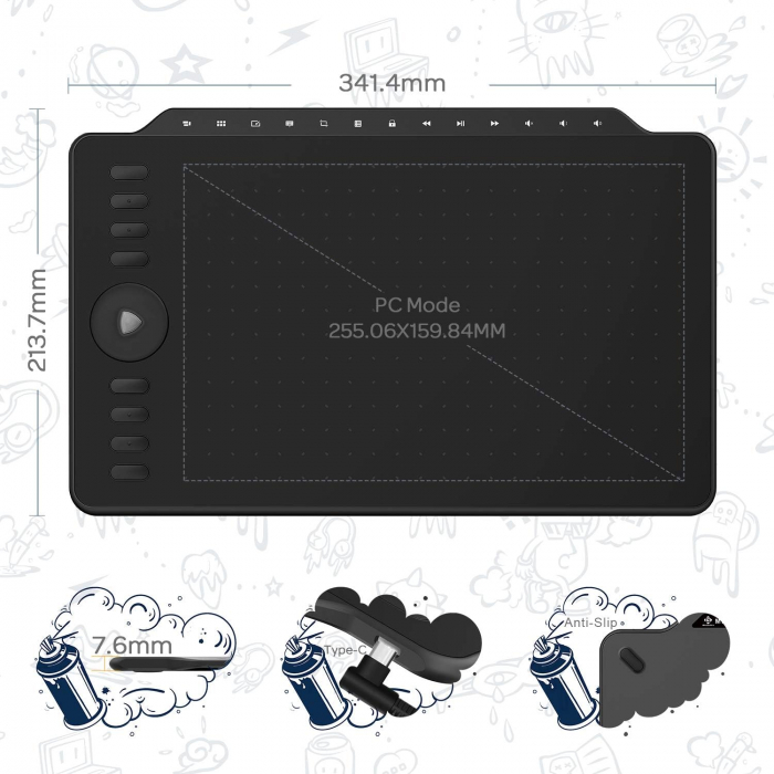 Tableta grafica GAOMON M1220, 12", Stilou 8192 niveluri sensibilitate, compatibila Android/Windows/Mac OS, Negru [5]