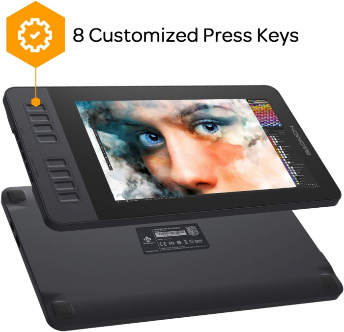 Tableta grafica GAOMON PD1161, Display, 11.6", IPS HD, Stilou cu 8192 niveluri de presiune, 8 taste de comanda rapida, Negru [2]