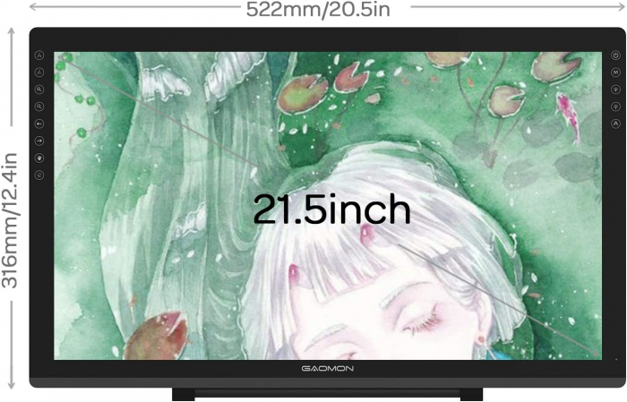 Tableta grafica GAOMON PD2200, Display, 21.5", Stilou 8192 niveluri de presiune, 13 taste tactile, Suport reglabil, Negru [3]