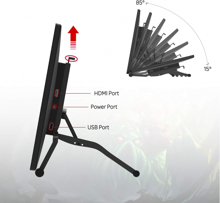Tableta grafica GAOMON PD2200, Display, 21.5", Stilou 8192 niveluri de presiune, 13 taste tactile, Suport reglabil, Negru [8]