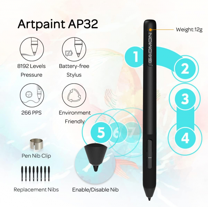 Tableta grafica GAOMON S620 OSU, 266PPS, 5080LPI, Stilou 8192 niveluri sensibilitate, 4 taste express, 16,5x10,1 cm suprafata activa, Negru [2]
