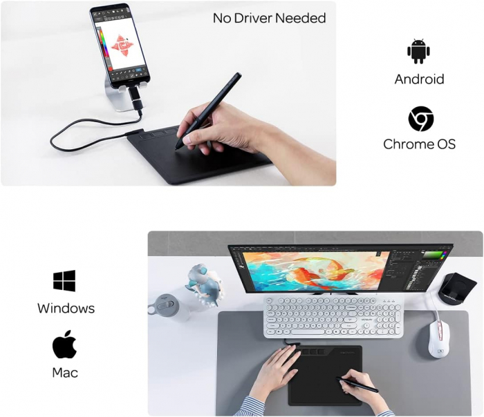 Tableta grafica GAOMON S620 OSU, 266PPS, 5080LPI, Stilou 8192 niveluri sensibilitate, 4 taste express, 16,5x10,1 cm suprafata activa, Negru [3]