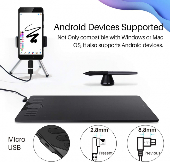 Tableta grafica, HUION HS610,10x6.25", 12+16 taste programabile, Touch Multifunctional, 266 PPS, 8192 niveluri presiune, PW100 Pen fara baterie, TILT ±60°, include 8 varfuri rezerva [6]