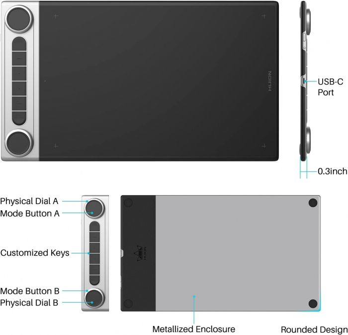 Tableta grafica HUION Inspiroy Dial 2 Bluetooth wireless dual-drive fara baterie fara baterie PW517 [2]