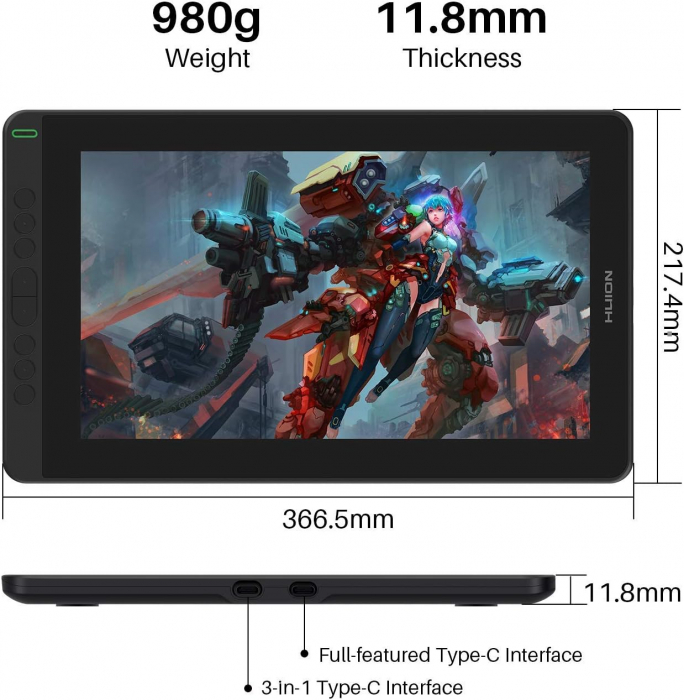 Tableta grafica Huion Kamvas 13, USB C/HDMI, Stilou PW517, Cosmo Black [5]