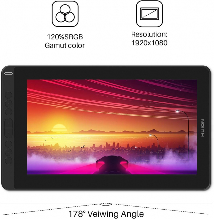 Tableta grafica Huion Kamvas 13, USB C/HDMI, Stilou PW517, Cosmo Black [2]