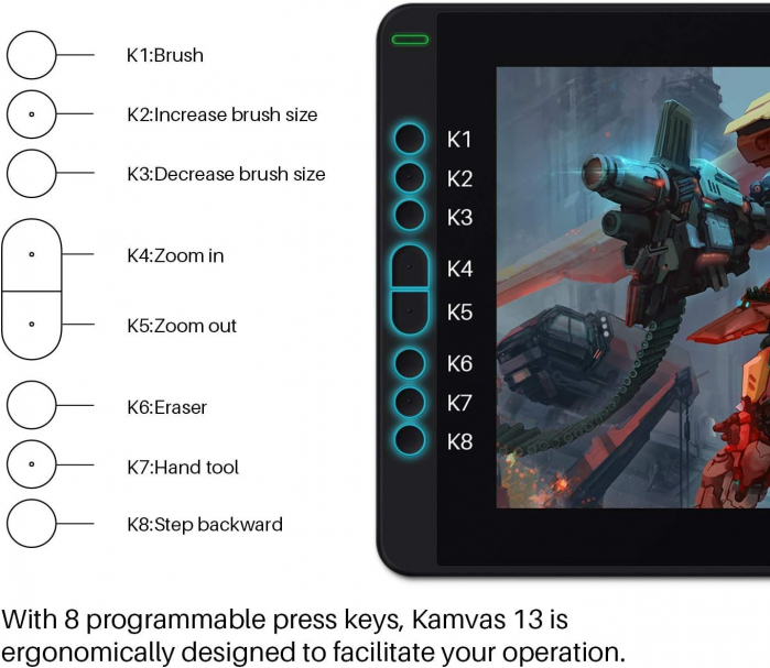 Tableta grafica Huion Kamvas 13, USB C/HDMI, Stilou PW517, Cosmo Black [4]
