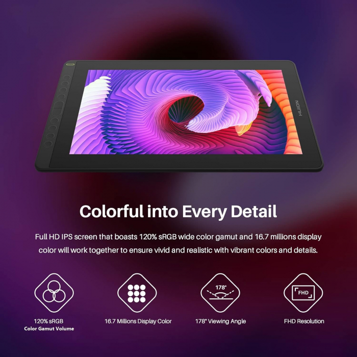 Tableta grafica Huion Kamvas 16 (2021) 15.6" FHD, IPS, USB-C, TILT, 8192 niveluri presiune, include, Manusa, 10 varfuri de rezerva [5]