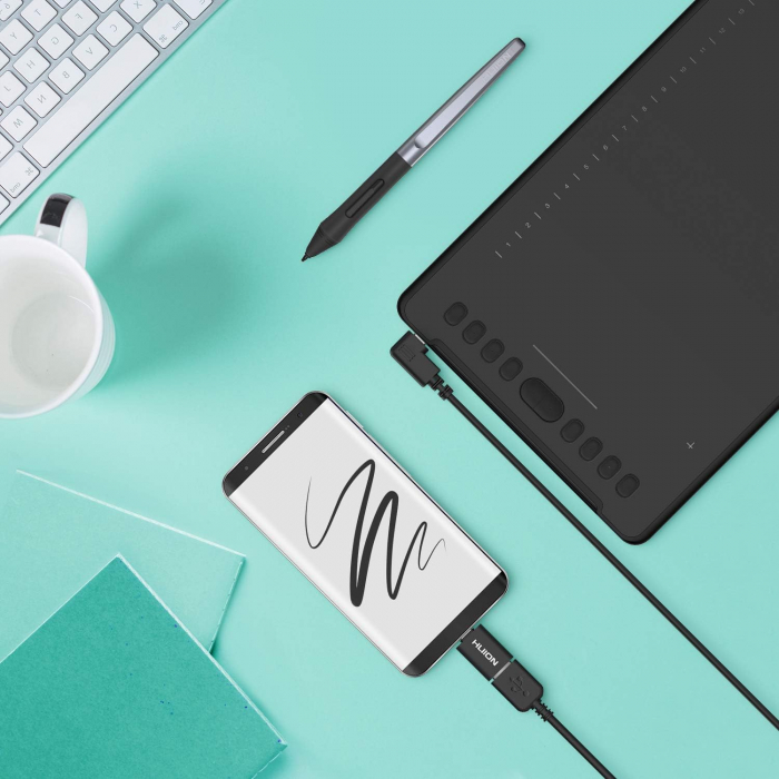 Tableta grafica profesionala HUION Inspiroy H1161 11x6.8" compatibila Windows, MacOS si Android, 10+16 taste programabile, Touch Bar, 266 PPS, 8192 niveluri presiune, PW100 Pen fara baterie, TILT ±60° [6]
