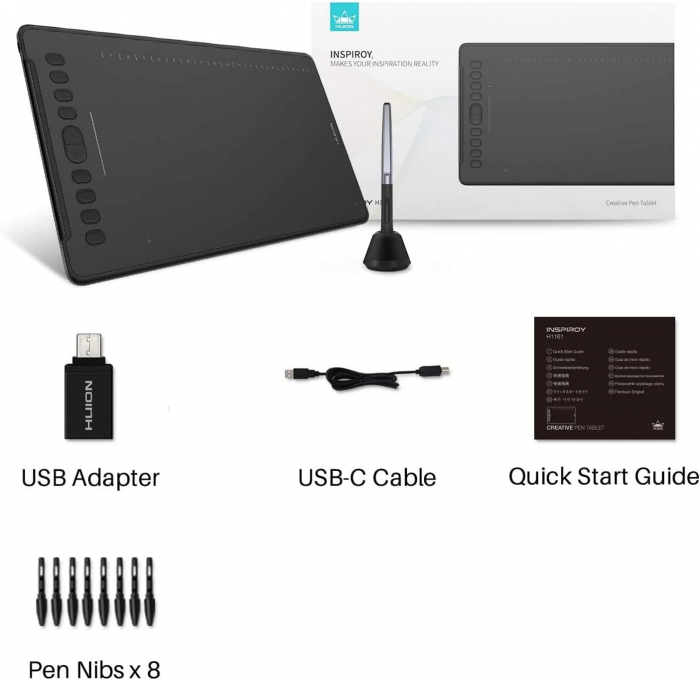 Tableta grafica profesionala HUION Inspiroy H1161 11x6.8" compatibila Windows, MacOS si Android, 10+16 taste programabile, Touch Bar, 266 PPS, 8192 niveluri presiune, PW100 Pen fara baterie, TILT ±60° [5]