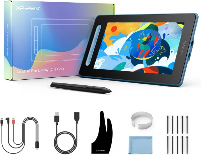 Tableta grafica XP-PEN Artist 10 GEN 2, 10.1" FHD Laminat, TILT, USB Type-C, 88% RGB, include Pen X3 Elite, Manusa, 10 varfuri de rezerva, Albastru [2]