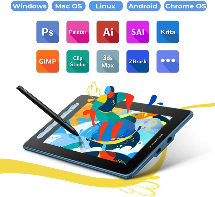Tableta grafica XP-PEN Artist 10 GEN 2, 10.1" FHD Laminat, TILT, USB Type-C, 88% RGB, include Pen X3 Elite, Manusa, 10 varfuri de rezerva, Albastru [5]