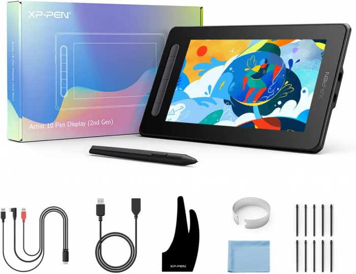 Tableta grafica XP-PEN Artist 10 GEN 2, 10.1" FHD Laminat, TILT, USB Type-C, 88% RGB, include Pen X3 Elite, Manusa, 10 varfuri de rezerva, Negru [2]
