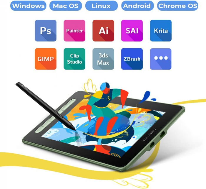 Tableta grafica XP-PEN Artist 10 GEN 2, 10.1" FHD Laminat, TILT, USB Type-C, 88% RGB, include Pen X3 Elite, Manusa, 10 varfuri de rezerva, Verde [7]