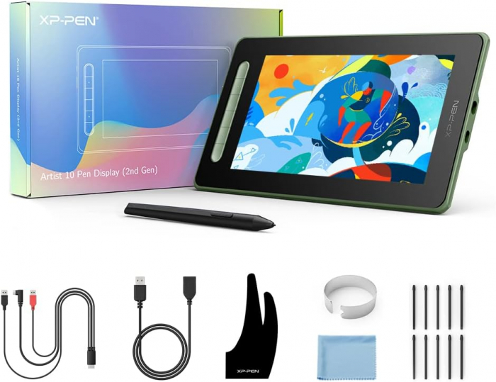 Tableta grafica XP-PEN Artist 10 GEN 2, 10.1" FHD Laminat, TILT, USB Type-C, 88% RGB, include Pen X3 Elite, Manusa, 10 varfuri de rezerva, Verde [2]