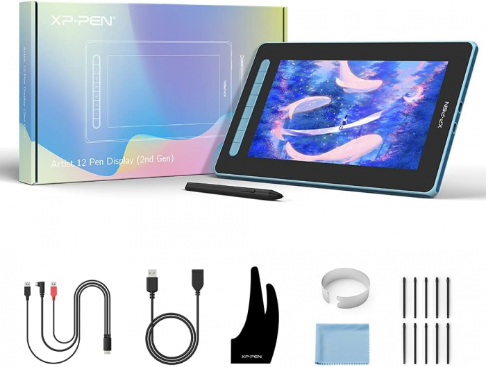 Tableta grafica XP-PEN Artist 12 GEN 2, 11.9" FHD Laminat, TILT, USB Type-C, 94% RGB, include Pen X3 Elite, Manusa, 10 varfuri de rezerva, Albastru [4]