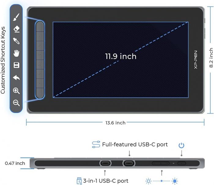 Tableta grafica XP-PEN Artist 12 GEN 2, 11.9" FHD Laminat, TILT, USB Type-C, 94% RGB, include Pen X3 Elite, Manusa, 10 varfuri de rezerva, Negru [2]