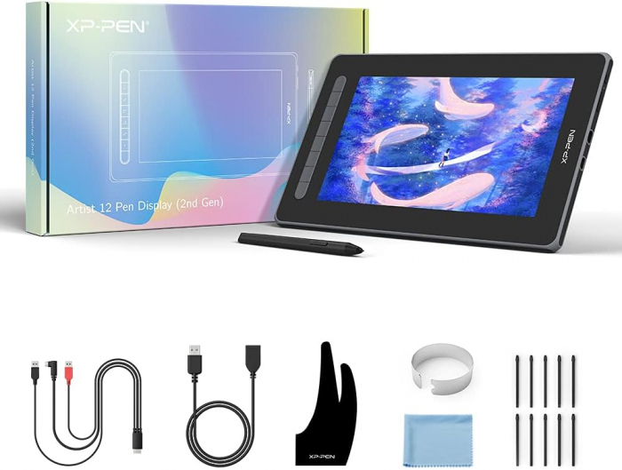 Tableta grafica XP-PEN Artist 12 GEN 2, 11.9" FHD Laminat, TILT, USB Type-C, 94% RGB, include Pen X3 Elite, Manusa, 10 varfuri de rezerva, Negru [6]