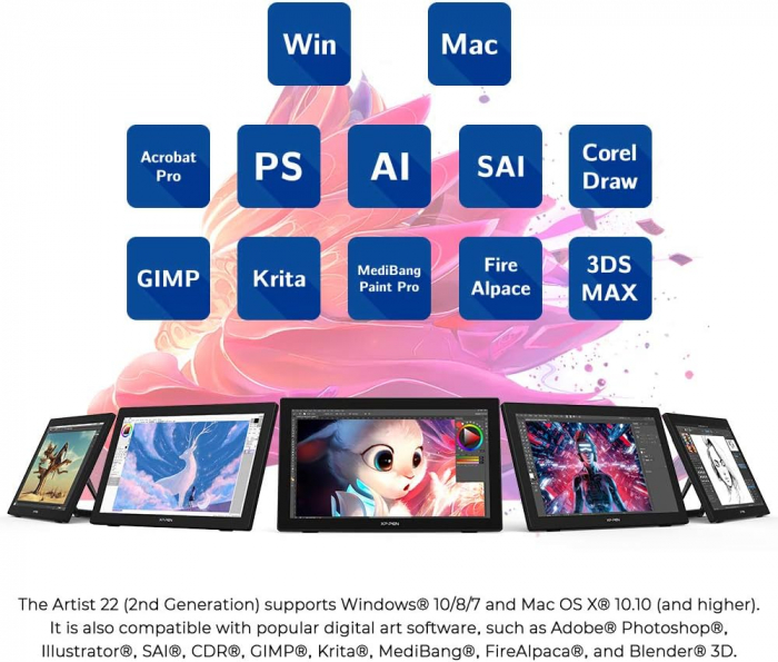 Tableta grafica XP-PEN Artist 22 Generatia 2, 21.5" FHD, TILT, 86% RGB, include Stand Ajustabil, Artrage 5, Manusa, 8 varfuri de rezerva [4]