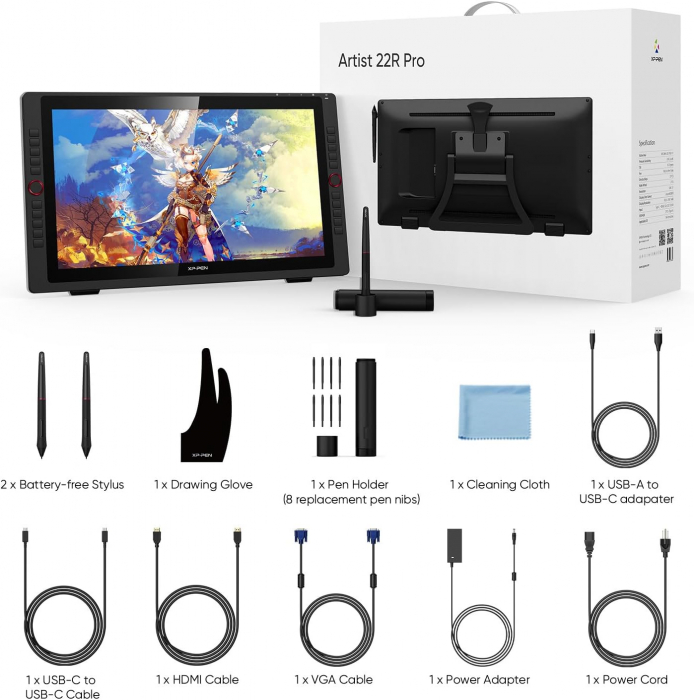 Tableta grafica XP-PEN Artist 22R PRO, 21.5" FHD, 82% RGB, include Stand Ajustabil, Artrage 5, Manusa, 8 varfuri de rezerva, TYPE-C [8]