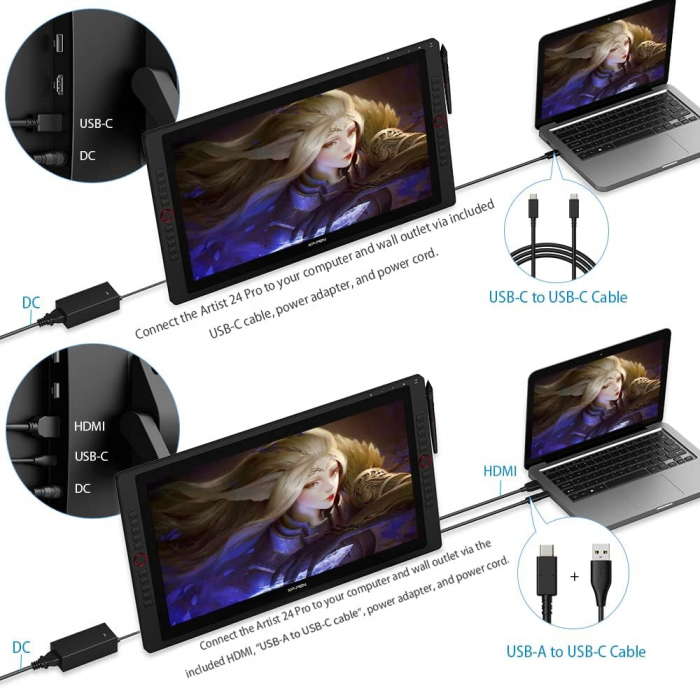 Tableta grafica, XP-PEN, Artist 24 Pro 23.8", IPS, 16:9, 2560x1440, 5080 LPI, PS 8192, 220 RPS, 20 butoane, Negru [3]