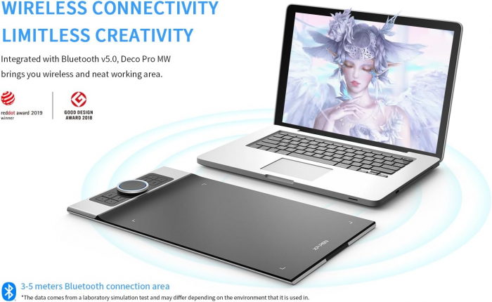 Tableta grafica XP-PEN Deco PRO MW, 9x5", 8 Butoane, 8192 niveluri presiune, conexiune Bluetooth, Pen-Stand, 10 varfuri de rezerva [6]