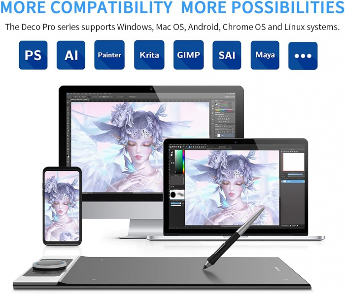 Tableta grafica XP-PEN Deco PRO MW, 9x5", 8 Butoane, 8192 niveluri presiune, conexiune Bluetooth, Pen-Stand, 10 varfuri de rezerva [4]