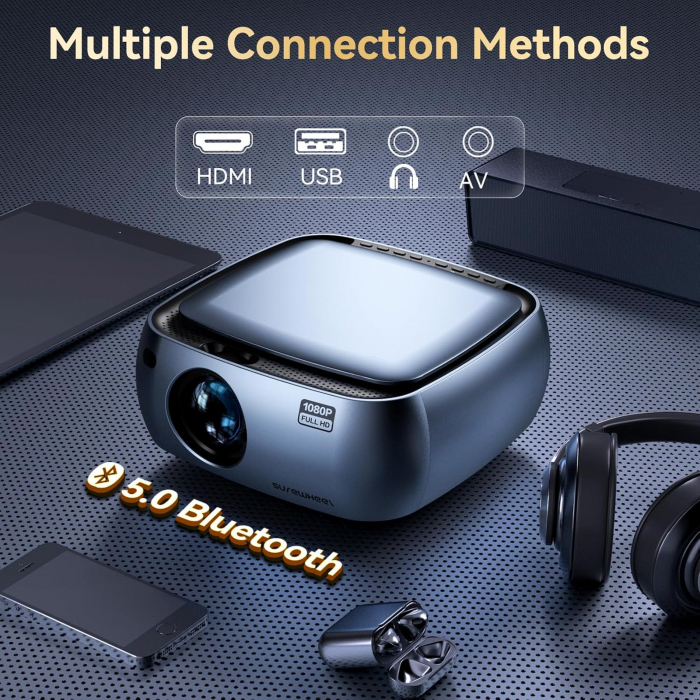 Videoproiector SUREWHEEL K10 12000 LM 1080P Full HD, 4K acceptat WiFi 6, portabil corectie 4P/4D pentru iOS, Android, Windows HDMI USB AV [4]