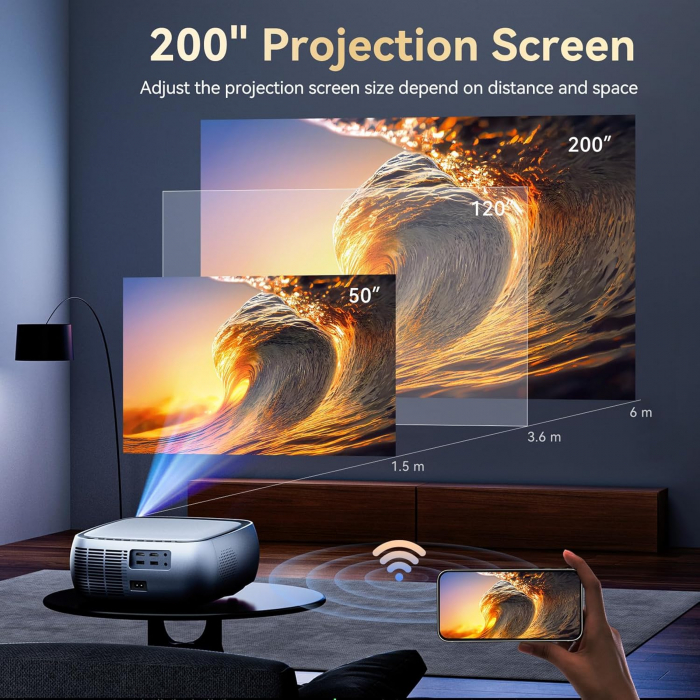 Videoproiector SUREWHEEL K10 12000 LM 1080P Full HD, 4K acceptat WiFi 6, portabil corectie 4P/4D pentru iOS, Android, Windows HDMI USB AV [3]