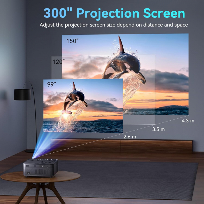 Videoproiector SUREWHEEL SW10 13000 Lumeni Mini 5G Proiector 4K Full HD 300 Inch Proiector Home Cinema, Zoom 4P & 4D/Filtru de praf/Proiector Bluetooth Compatibil cu Smartphone/PC/TV Stick/TV Box/HDMI [4]