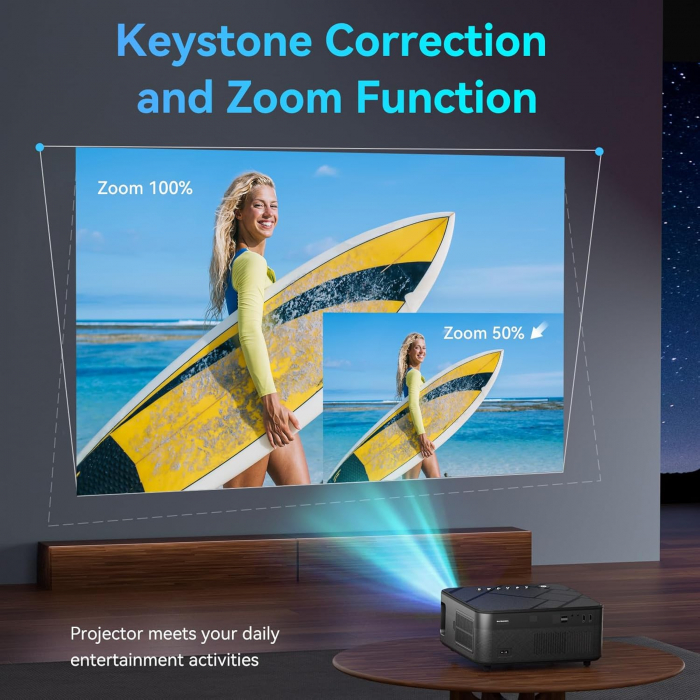 Videoproiector SUREWHEEL SW10 13000 Lumeni Mini 5G Proiector 4K Full HD 300 Inch Proiector Home Cinema, Zoom 4P & 4D/Filtru de praf/Proiector Bluetooth Compatibil cu Smartphone/PC/TV Stick/TV Box/HDMI [3]