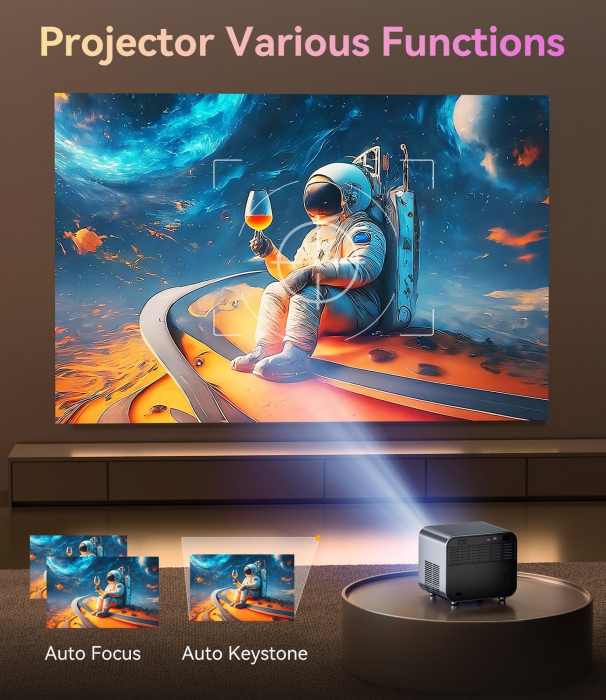 Videoproiector SUREWHEEL SW30 12000 Lumeni 4K AutoFocus 5G WiFi Bluetooth, 1080P Corectie Keystone/Zoom/Sistem Smart TV, Compatibil cu Smartphone/Tableta/Laptop/TV Stick/PS5/HDMI [3]