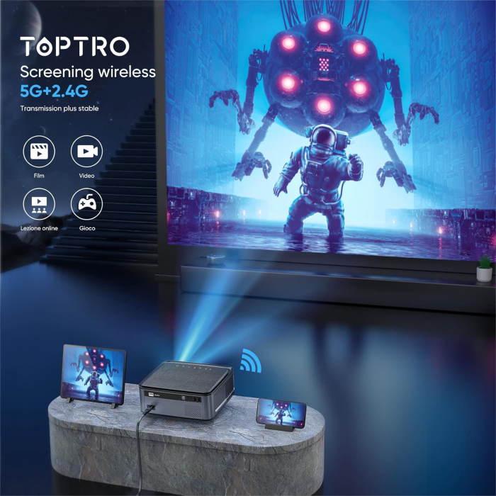 Videoproiector TOPTRO X1 8500 lumeni, Full HD 5G, WiFi Bluetooth, Home Cinema LED 4K nativ 1080P compatibil cu Fire TV Stick, smartphone iOS/Android, MAC/PC/laptop, PPT, PS5 [3]