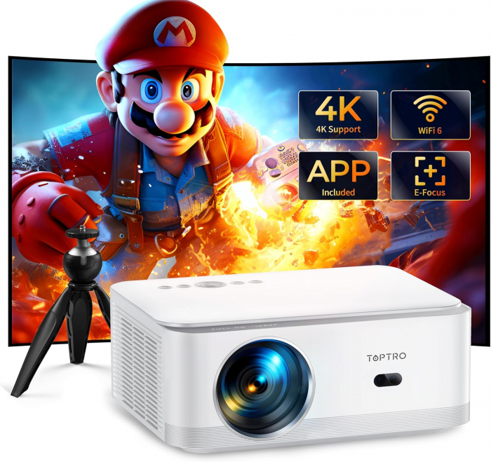 Videoproiector Toptro X6 WiFi 6 Bluetooth 500 ANSI Lumeni, Full HD, Android TV & Electric Focus Suport 4K, Portabil, Home Cinema cu APP, 4P/Auto [1]