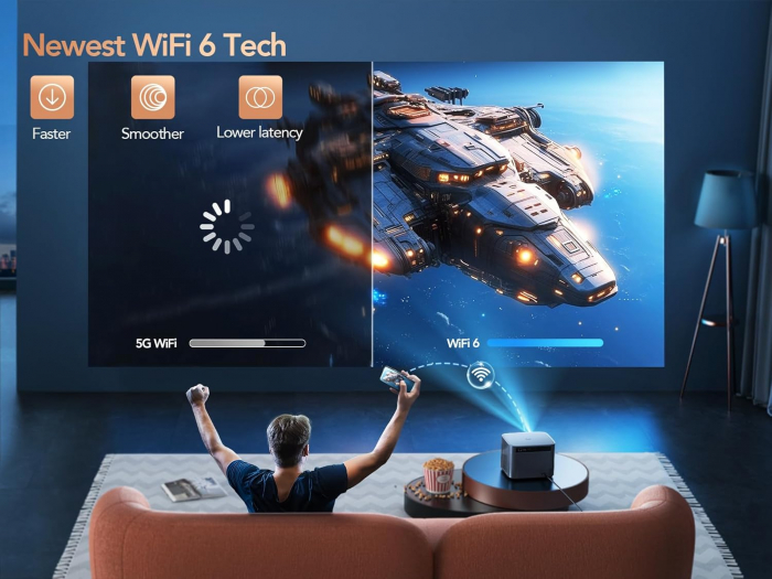 Videoproiector TOPTRO X7 600 ANSI Lumeni cu Focalizare automata/Correctie trapezoidala, Full HD 1080P WiFi6 Bluetooth 4K Suport LED Afisaj de 300 inchi, Home Cinema Android 9.0 [2]