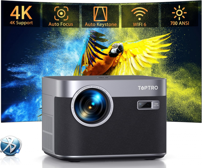 Videoproiector TOPTRO X7 600 ANSI Lumeni cu Focalizare automata/Correctie trapezoidala, Full HD 1080P WiFi6 Bluetooth 4K Suport LED Afisaj de 300 inchi, Home Cinema Android 9.0 [1]
