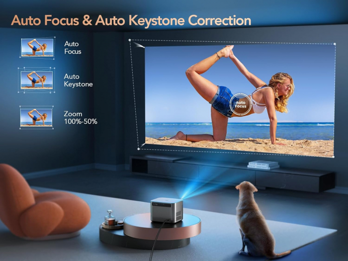Videoproiector TOPTRO X7 600 ANSI Lumeni cu Focalizare automata/Correctie trapezoidala, Full HD 1080P WiFi6 Bluetooth 4K Suport LED Afisaj de 300 inchi, Home Cinema Android 9.0 [3]
