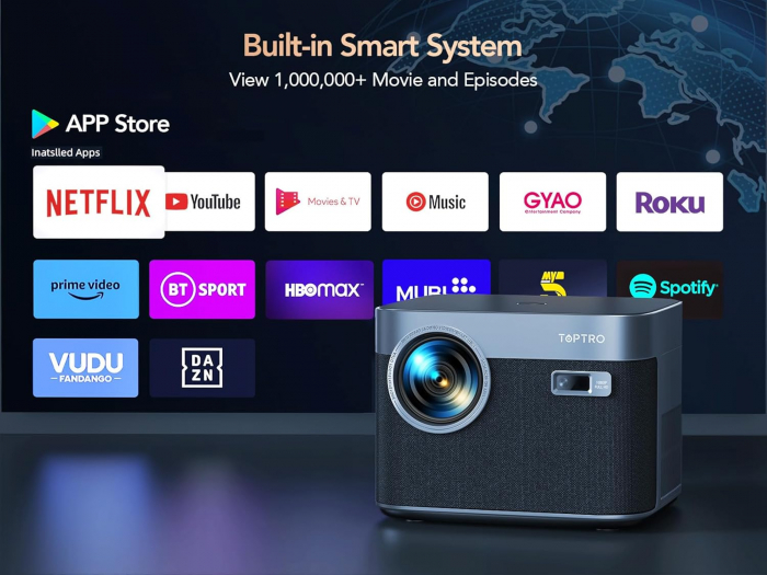 Videoproiector TOPTRO X7 600 ANSI Lumeni cu Focalizare automata/Correctie trapezoidala, Full HD 1080P WiFi6 Bluetooth 4K Suport LED Afisaj de 300 inchi, Home Cinema Android 9.0 [4]