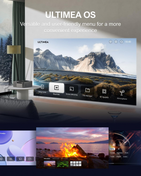 Videoproiector ULTIMEA Apollo P40 21000 lumeni 4k acceptat cu focalizare automata/Keystone, Full HD 1080P nativ Home Cinema [2]
