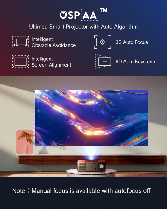 Videoproiector ULTIMEA Apollo P60 WiFi Bluetooth 900 ANSI Lumeni, FullHD, Suport 4K Home Cinema [5]