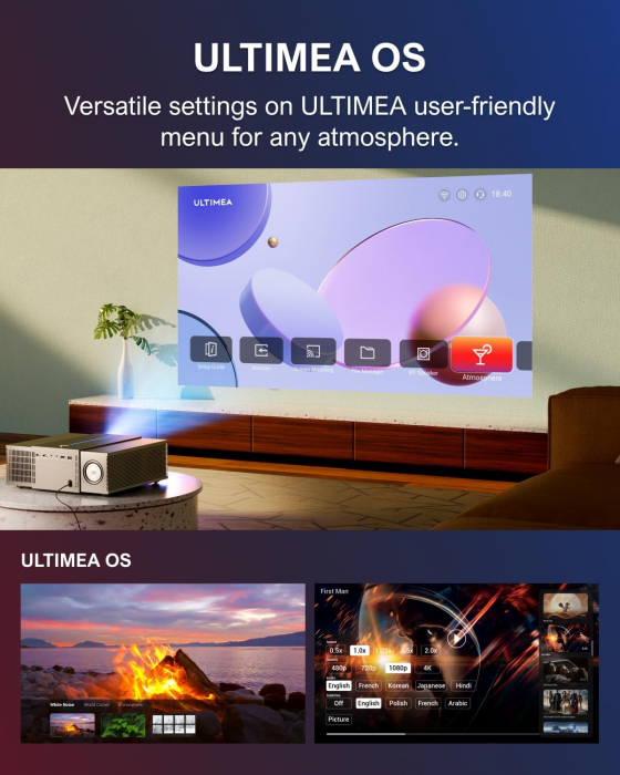 Videoproiector ULTIMEA Apollo P60 WiFi Bluetooth 900 ANSI Lumeni, FullHD, Suport 4K Home Cinema [2]