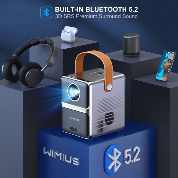 Videoproiector Wimius P61 WiFi Bluetooth 8000 Lumeni portabil, 1080P Full HD 5G USB 2.0 Gri ​​pentru Home Cinema, iOS/Android/Loptop/USB/PS5/AV [5]