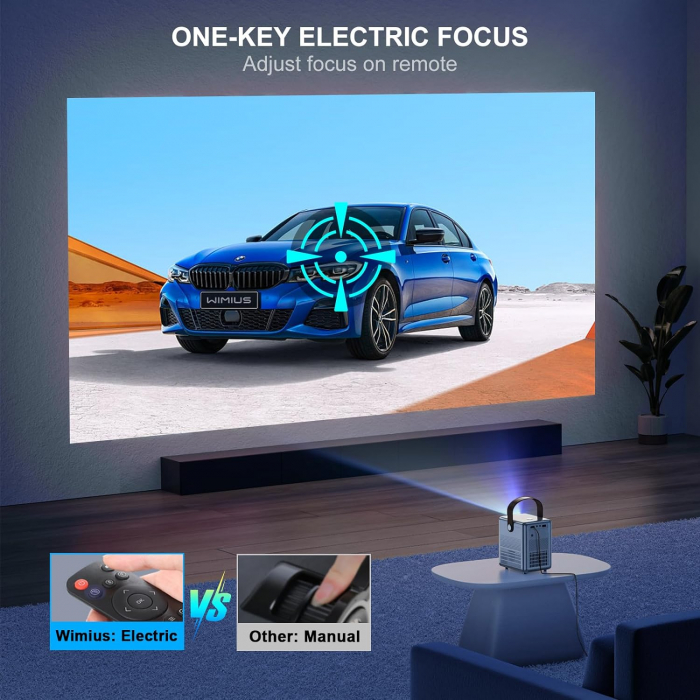 Videoproiector Wimius P61 WiFi Bluetooth 8000 Lumeni portabil, 1080P Full HD 5G USB 2.0 Gri ​​pentru Home Cinema, iOS/Android/Loptop/USB/PS5/AV [3]