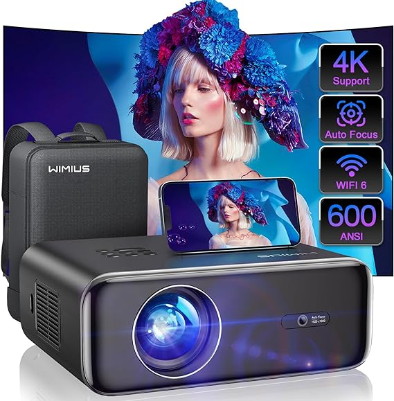 Videoproiector Wimius P62 WiFi 6 si Bluetooth 5.2, 500 ANSI 4K, nativ 1080P, Keystone 6D automat si zoom 50%, Smart Home pentru telefon/PC/TV Stick [1]