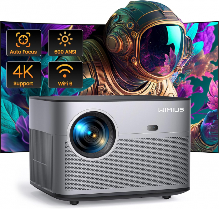 Videoproiector Wimius P64 WiFi Bluetooth Full HD 1080P, 600 ANSI Lumeni 4K Suport WiFi-6 Home Theater LED [1]