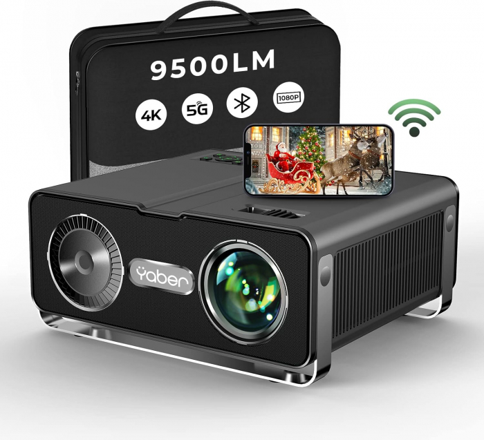 Videoproiector YABER V10 Full HD 9500 Lumeni cu WiFi Bluetooth 5.1 Bidirectional, Portabil 1080p nativ si 4k, PPT 4P/4D Digital Keystone Zoom -50% pentru iOS/Android/PC/PS4/PS5 [1]